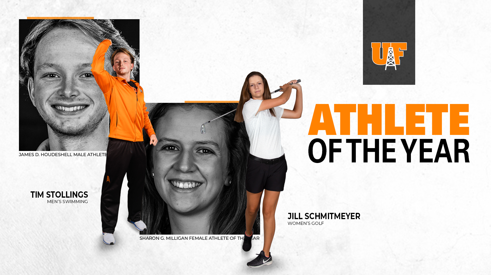 2020-21 University of Findlay Athletes of the Year. Tim Stollings (Swimming) and Jill Schmitmeyer (Women's Golf)