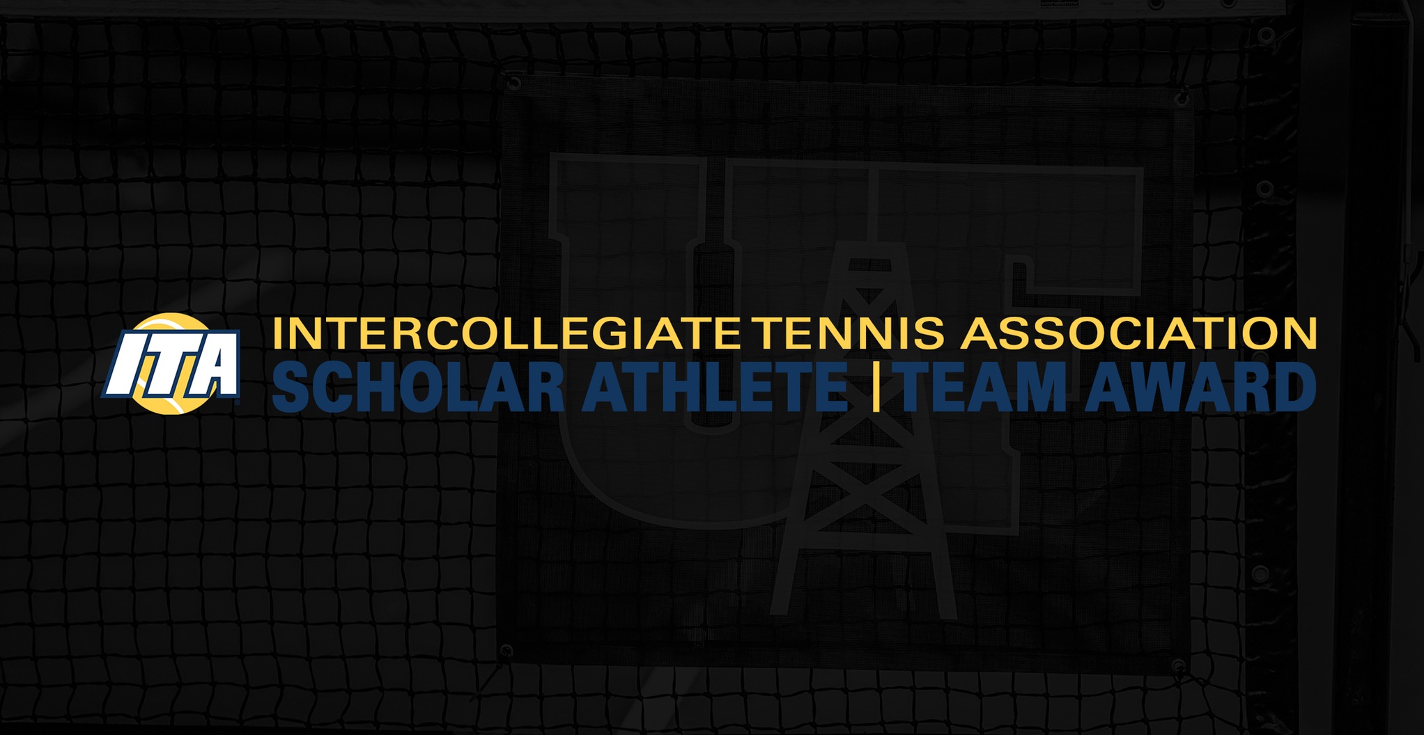 Tennis academic award from Intercollegiate Tennis Association on black background