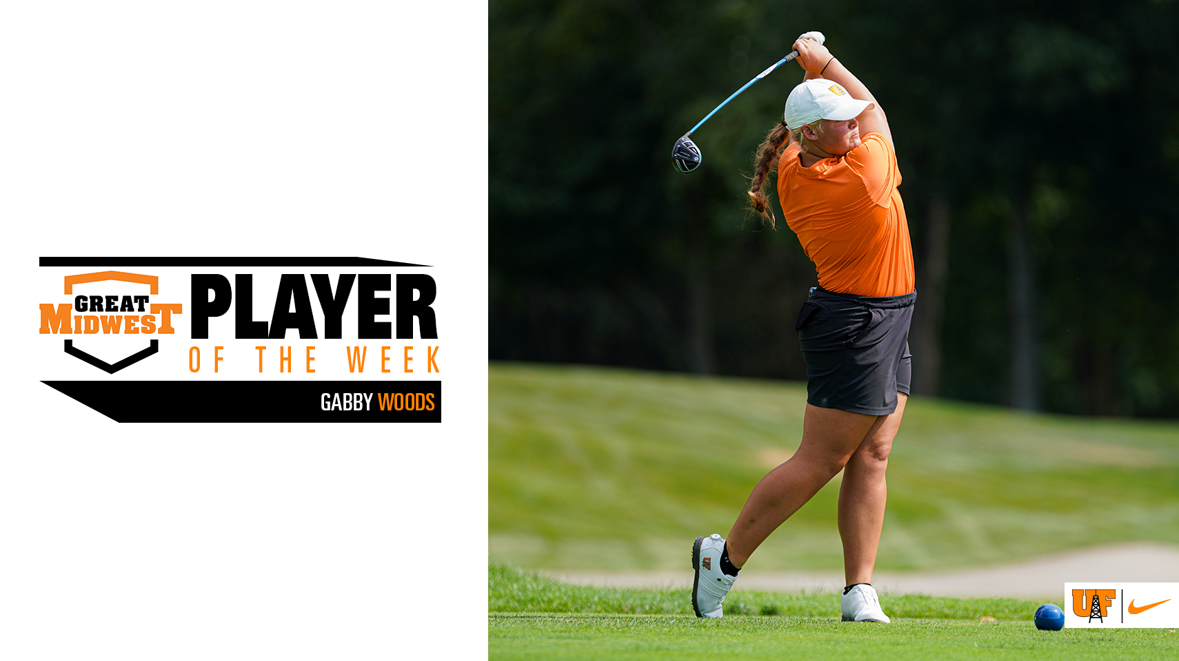 Women's golfer Gabby Woods in orange