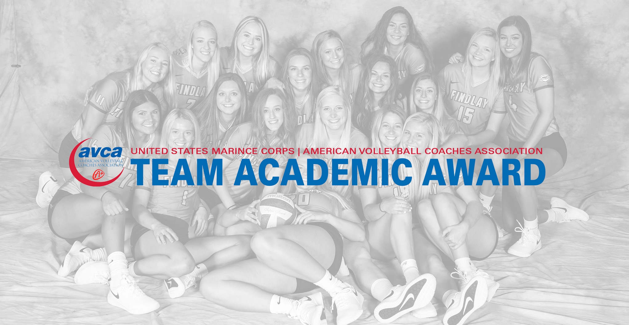 Team Academic Award for volleyball with team picture in the background.